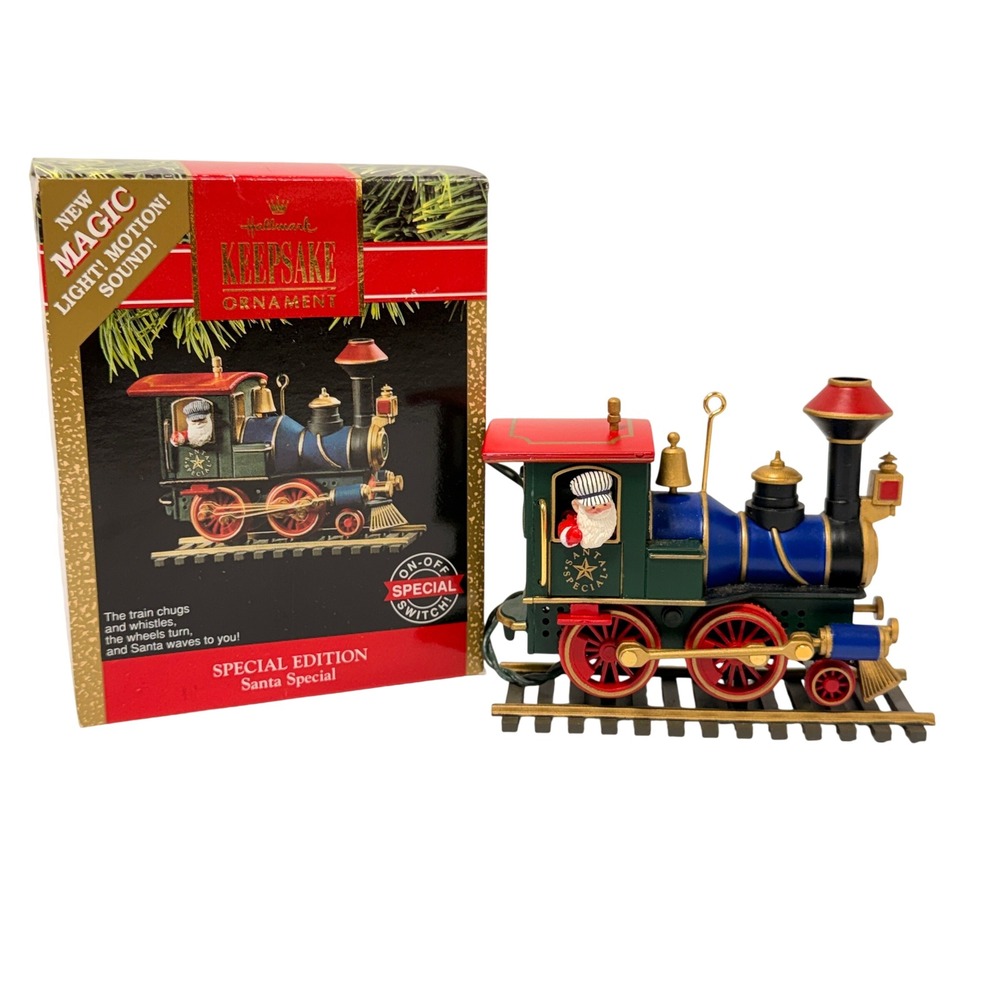 1991 Hallmark Keepsake Magic Ornament‎ Santa Special Train Light Motion Sound